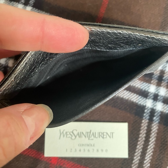 YSL Yves Saint Laurent Silver Metallic Leather Card Holder Wallet Vintage Rare - Picture 5 of 12